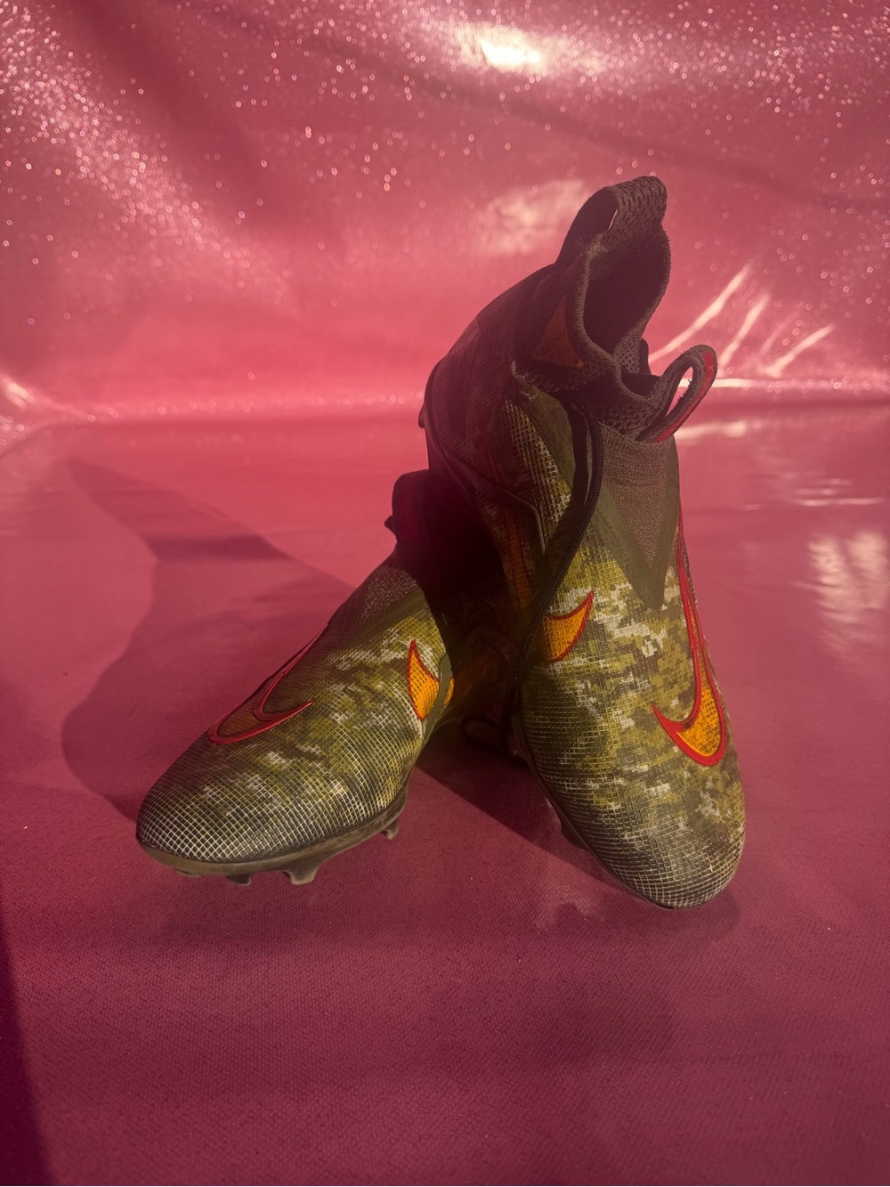 Nike Women's Camouflage Soccer Cleats in Olive and Orange Accent